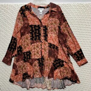 For the Republic Tunic Top Shirt Women 1X‎ Blouse Flowy Pink Floral Patch Mixed